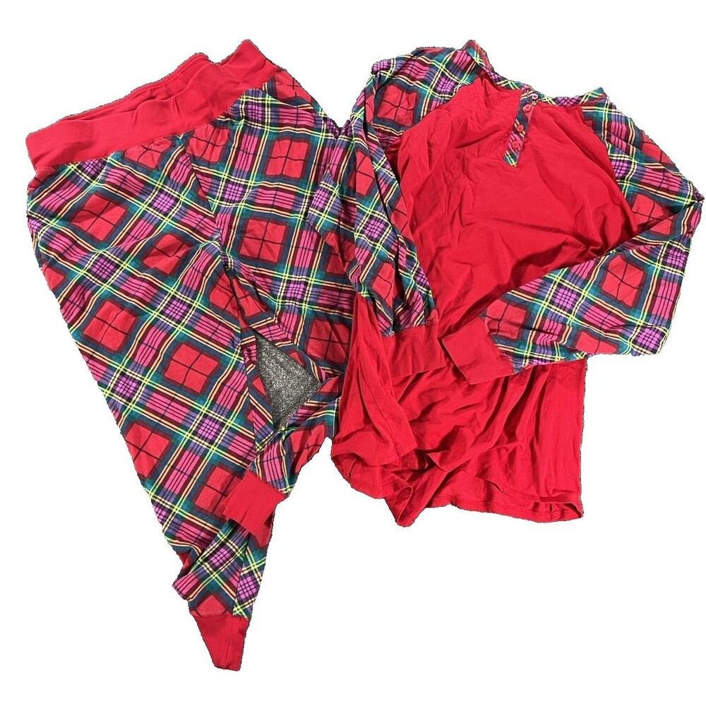 Sleep by Cacique Womens Red Plaid Long Sleeve Sleepwear Pajama Set 22/24